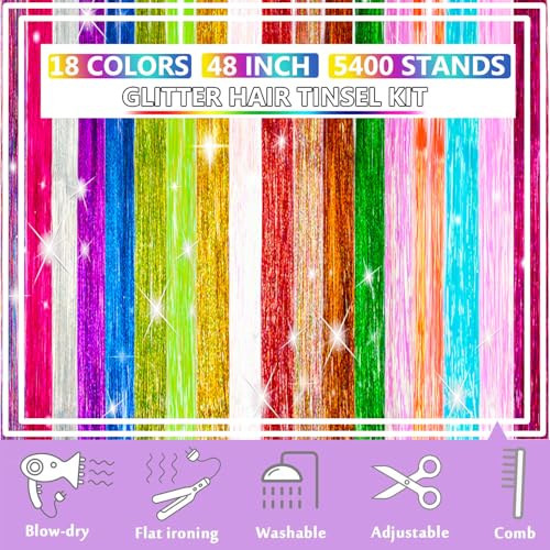 Hair Tinsel Kit, 18 Colors 7800 Strands with Tools