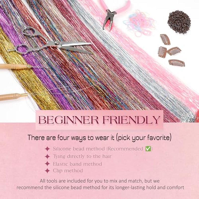 18 Colors Hair Tinsel 48 Inch Kit with Tools Heat Resistant