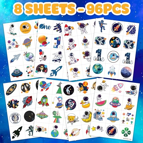 96 Pc Pre-Cut Astronaut Temporary Tattoos for Kids