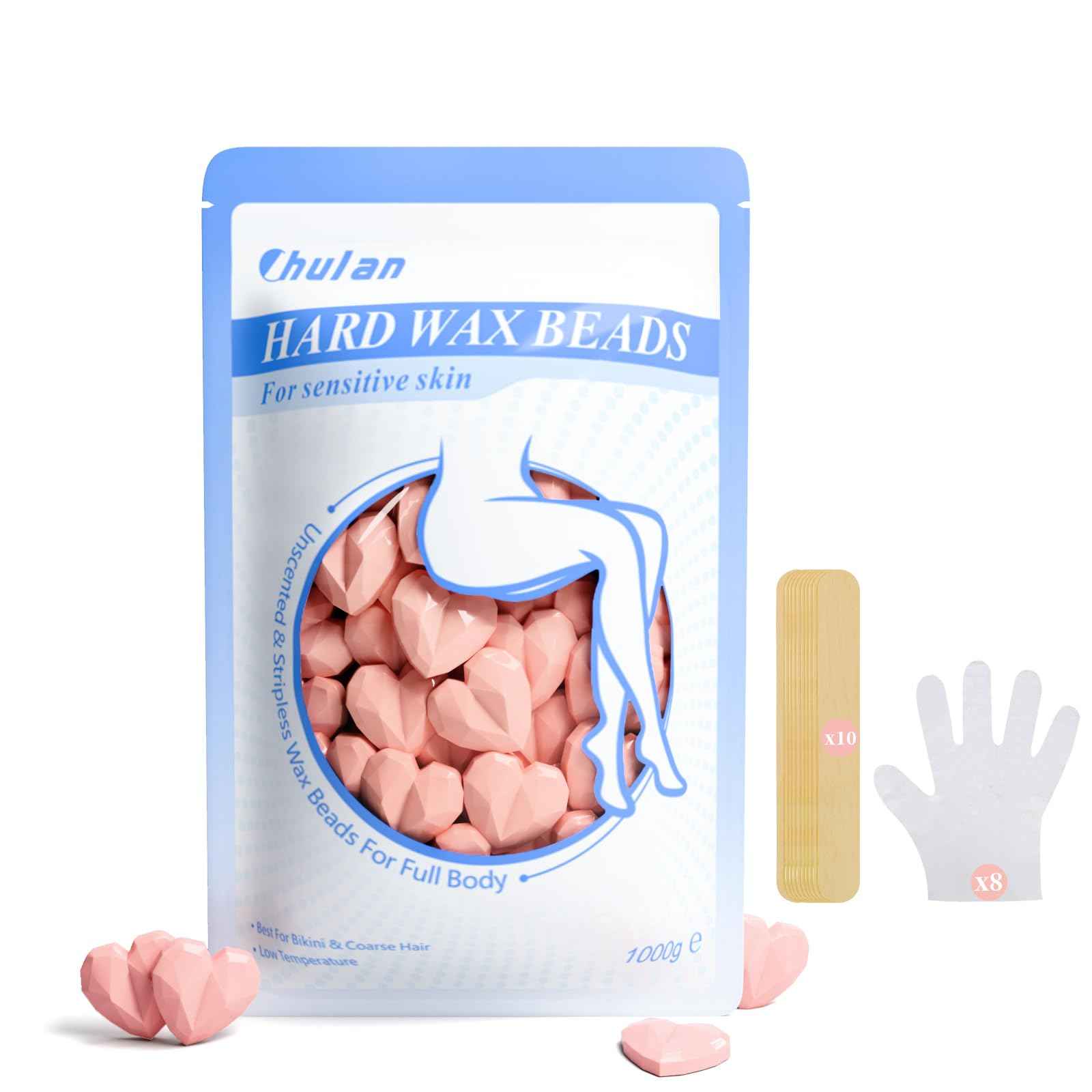 Chulan Hard Wax Beads, 1000g Heart Unscented Waxing Bead for Sensitive Skin, Hypoallergenic Wax Beans for Coarse Hair Removal, Body, Brazilian Waxing, Facial, Bikini, Legs, Armpits Women Home Pink