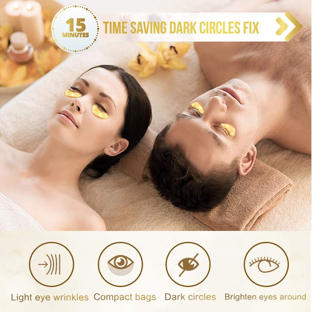 Under Eye Patches, 30 Pairs Gold Eye Mask, Eye Gel Pads With Collagen Treatment for Reducing Dark Circles, Lighten Wrinkles Anti-Aging Moisturizing, Fine Lines Eye Bags Puffiness for Women Men