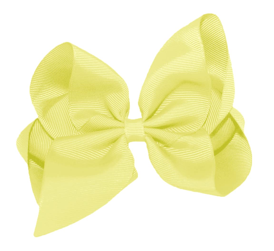 WD2U Girls 6" Classic Style Large Boutique Grosgrain Hair Bow Alligator Clip Light Yellow