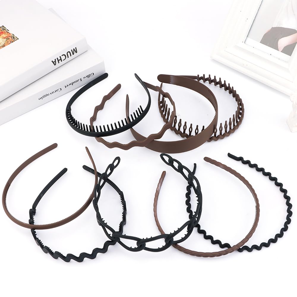 TOBATOBA 9Pcs Black Plastic Headbands, Hairbands for Women's Hair, Non Slip, Thin Headbands Comb Hair Accessories for Women Girls