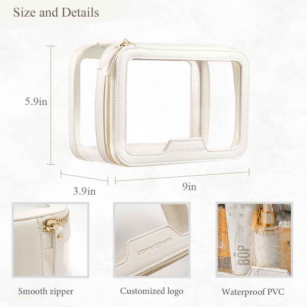 Rownyeon Clear Makeup Case Toiletry Bag Multipurpose Travel Makeup Train Case Portable Cosmetic Organizer Transparent Storage Bag White