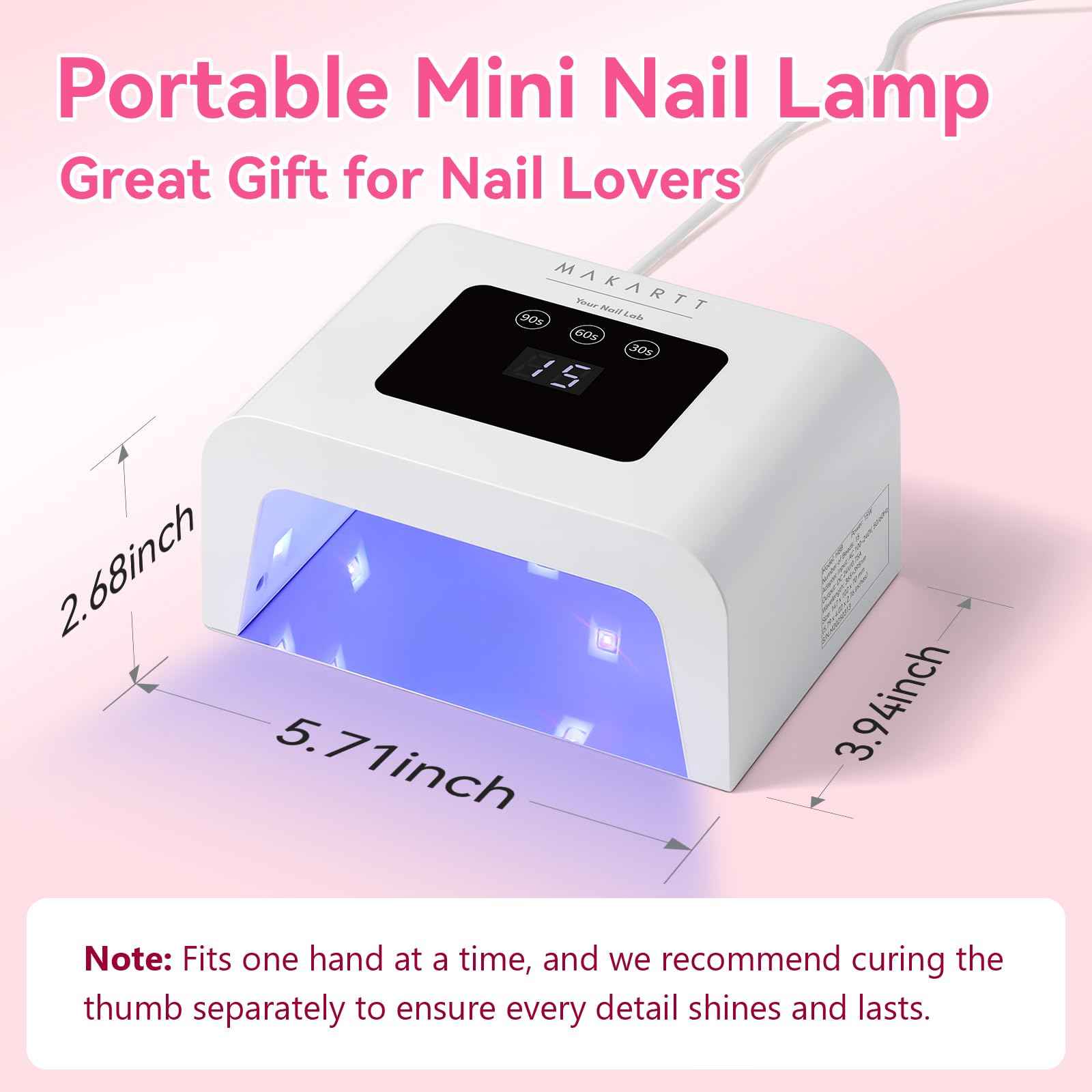 Makartt Mini UV Light for Gel Nails - Fast Curing UV LED Dual Light Nail Dryer Cure Lamp with 3 Timers & Auto Sensor for All Nail Art Design Salon Home DIY Use (Plug-in Model)