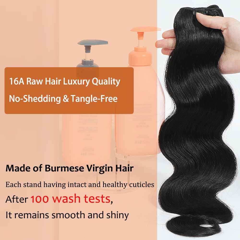 Raw Bundles Human Hair Body Wave Bundles, 10 Inch 16A Raw Hair Bundles Burmese Hair Bundles, 3 Years Service Life, Keep Texture Silky Soft Tangle-Free after Multiple Washes