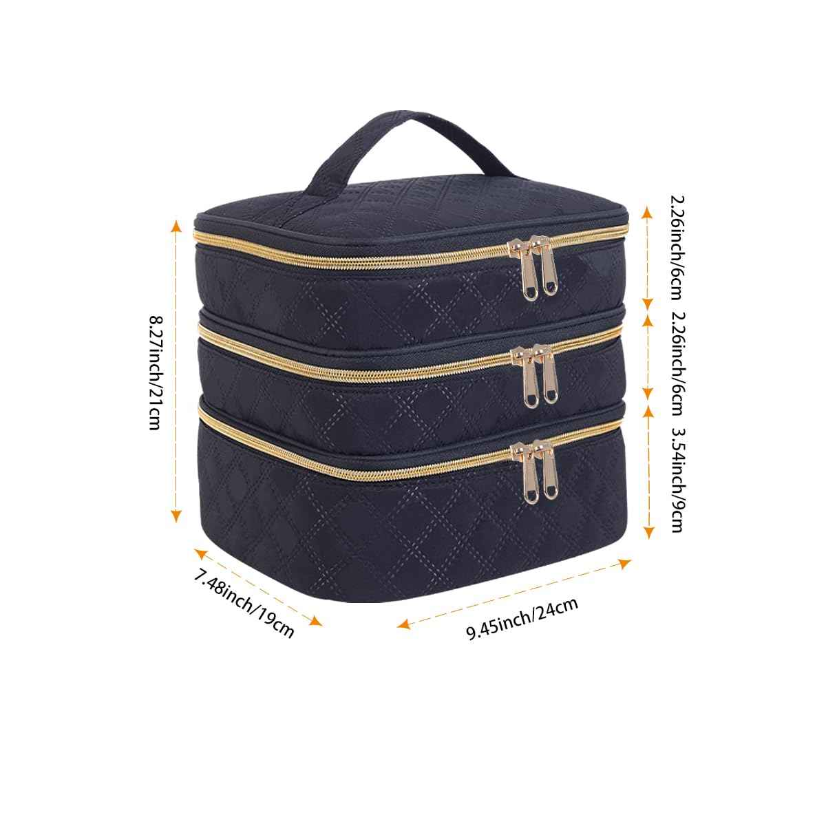 LANDFOBO Large Makeup Bag 3 Layers with Handle Travel Makeup Bag Organizer Toiletry Accessories Bottles, Brushes, and Skin Care Products (Black)