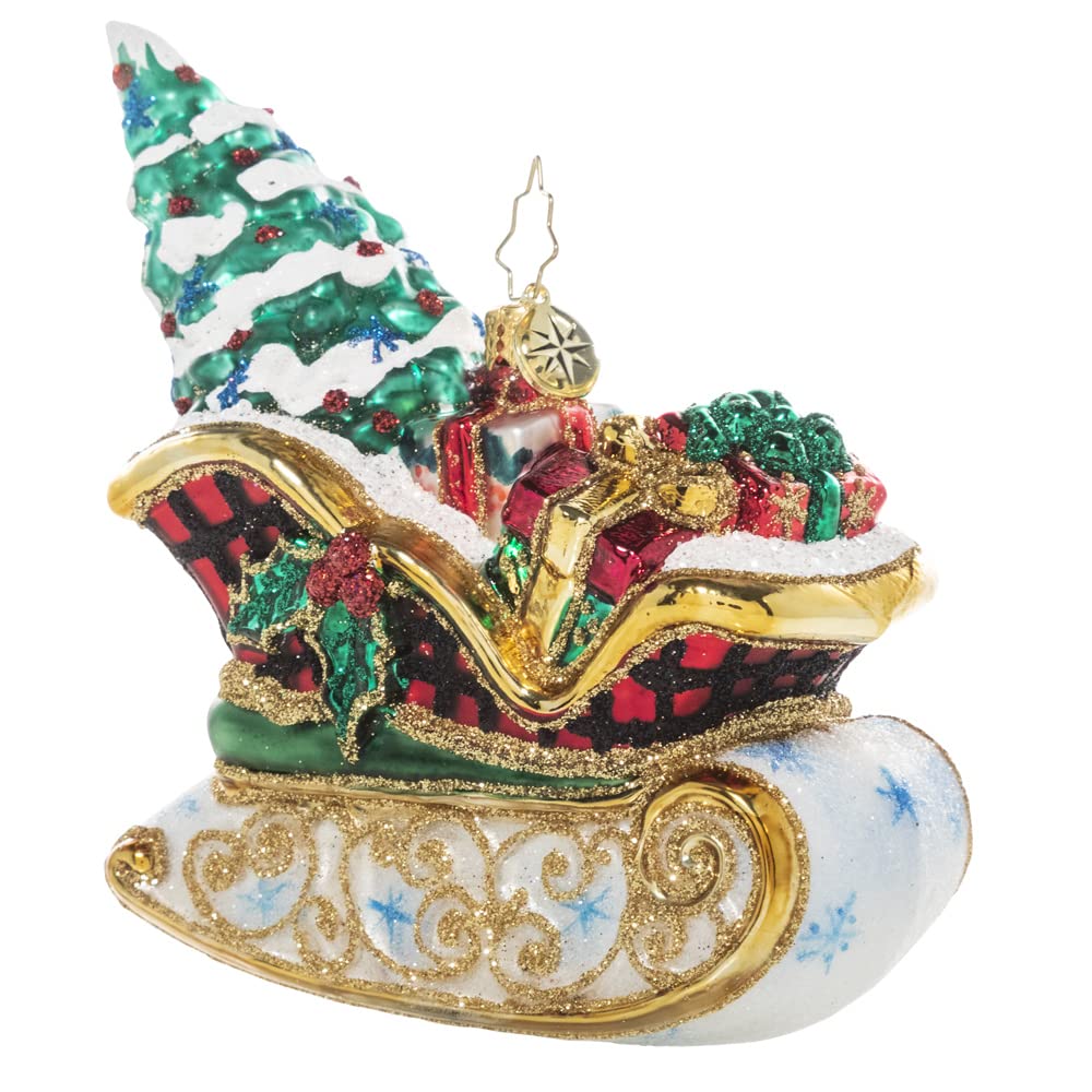 Christopher Radko Hand-Crafted European Glass Christmas Tree Decoration Sleigh Ornament, Snowy Sleigh Ride