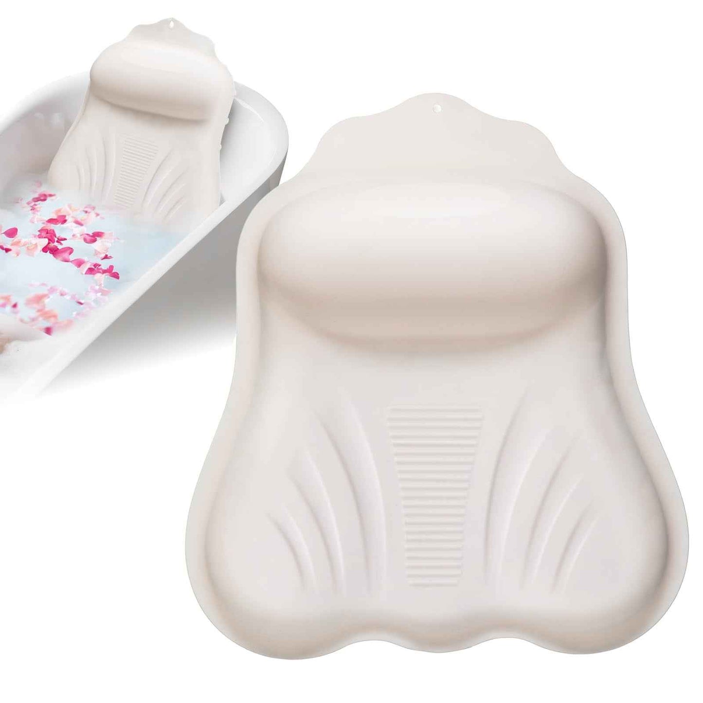 Silicone Bath Pillow for Tub Adults, 4D Air-Cushion Bathtub Pillow for Head Neck and Back Support, Non-Slip Suction Cups, Quick-Drying Waterproof Spa Pillow, Easy to Clean & Store，White