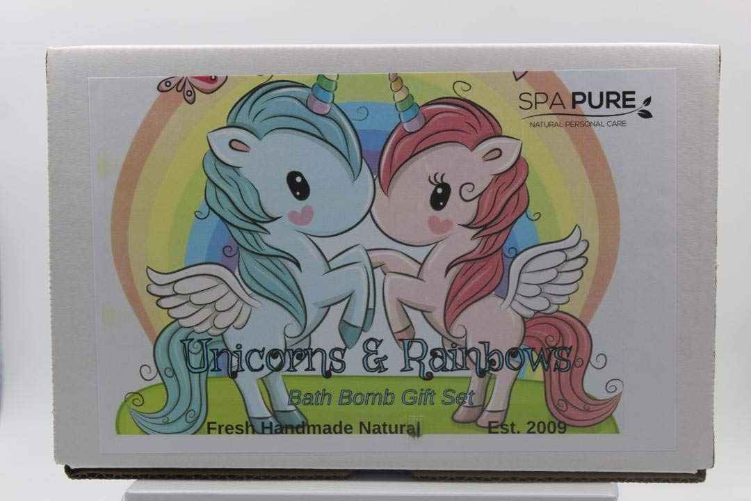 SPAPURE Unicorns and Rainbows - Bath Bomb Gift Set with 6 XL Unicorn bath bombs with surprise unicorns inside, USA Made, Handmade, Natural Bath Bombs, Birthday Gift idea for Kids (6 Count) Pack of 1