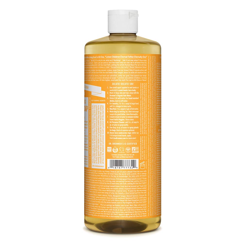 Dr. Bronner's Pure-Castile Liquid Soap – Citrus Bundle. 32 oz. Bottle and 2 oz. Travel Bottle