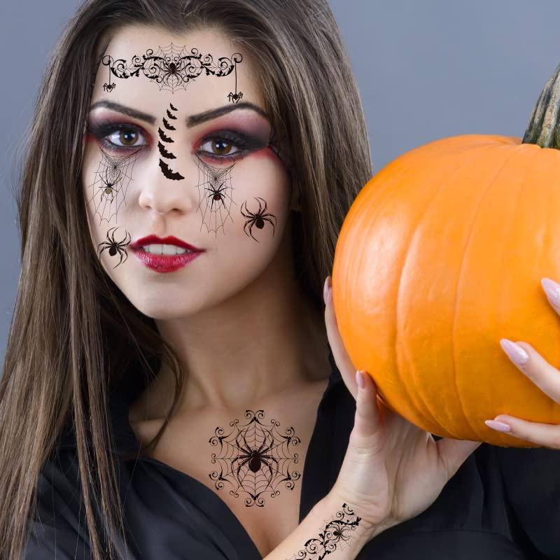 6 Sheet Halloween Spider Bat Temporary Tattoo Stickers