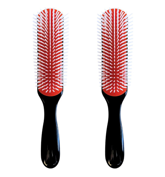 MDSTYLE Hair Brush for Curly, Thick, Wavy and Coily Hair - Curl Defining, Detangling, Styling, Blowdrying, Shaping - 9 Row Detangler Brush for Women and Men - Dry or Wet (Black Regular 2pcs)