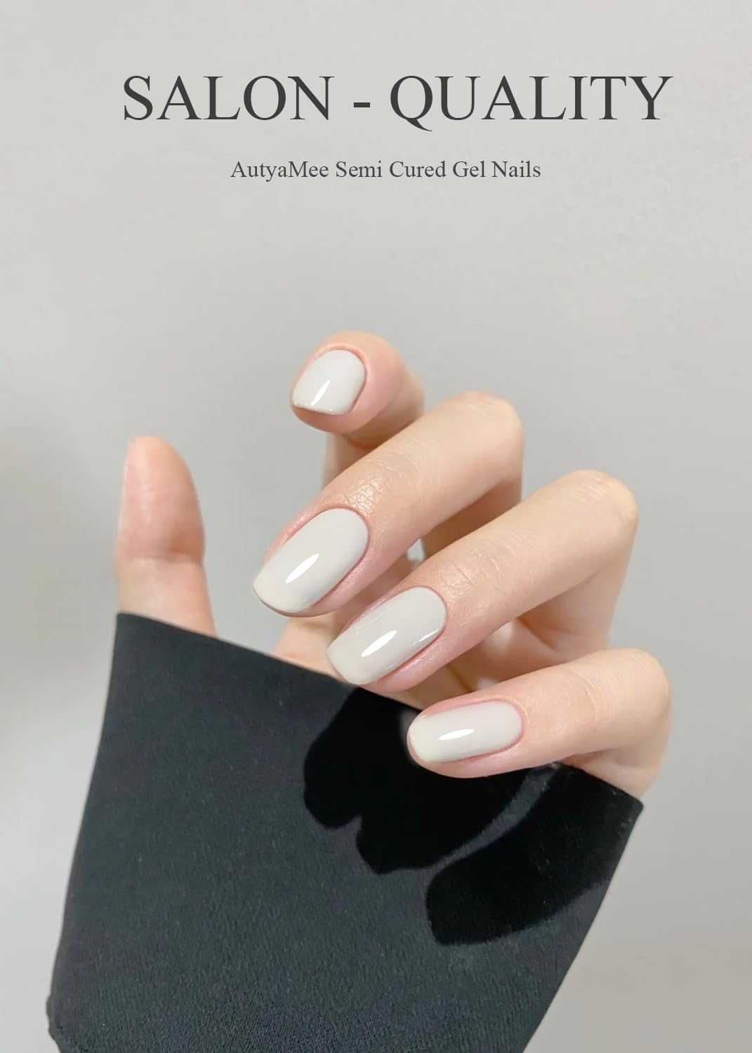 AutyaMee Semi Cured Gel Nail Strips (Grey White)-20 PCS Gel Nail Stickers | Gel Nail Wraps | UV Light Required, Salon Quality & Easy to Use