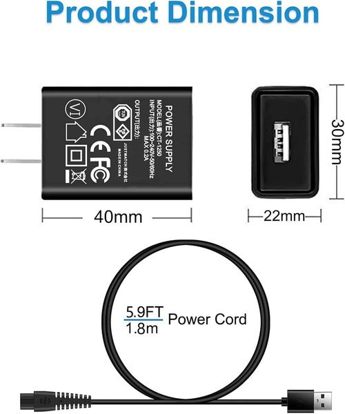 5V Power Cord for Freebird FlexSeries,Telfun, Roziapro, vsmooth, Roziaplus Electric Head & Body Hair Shaver Charger Replacement Electric Shaver Trimmer AC Power Adapter for Telfun Power Supply