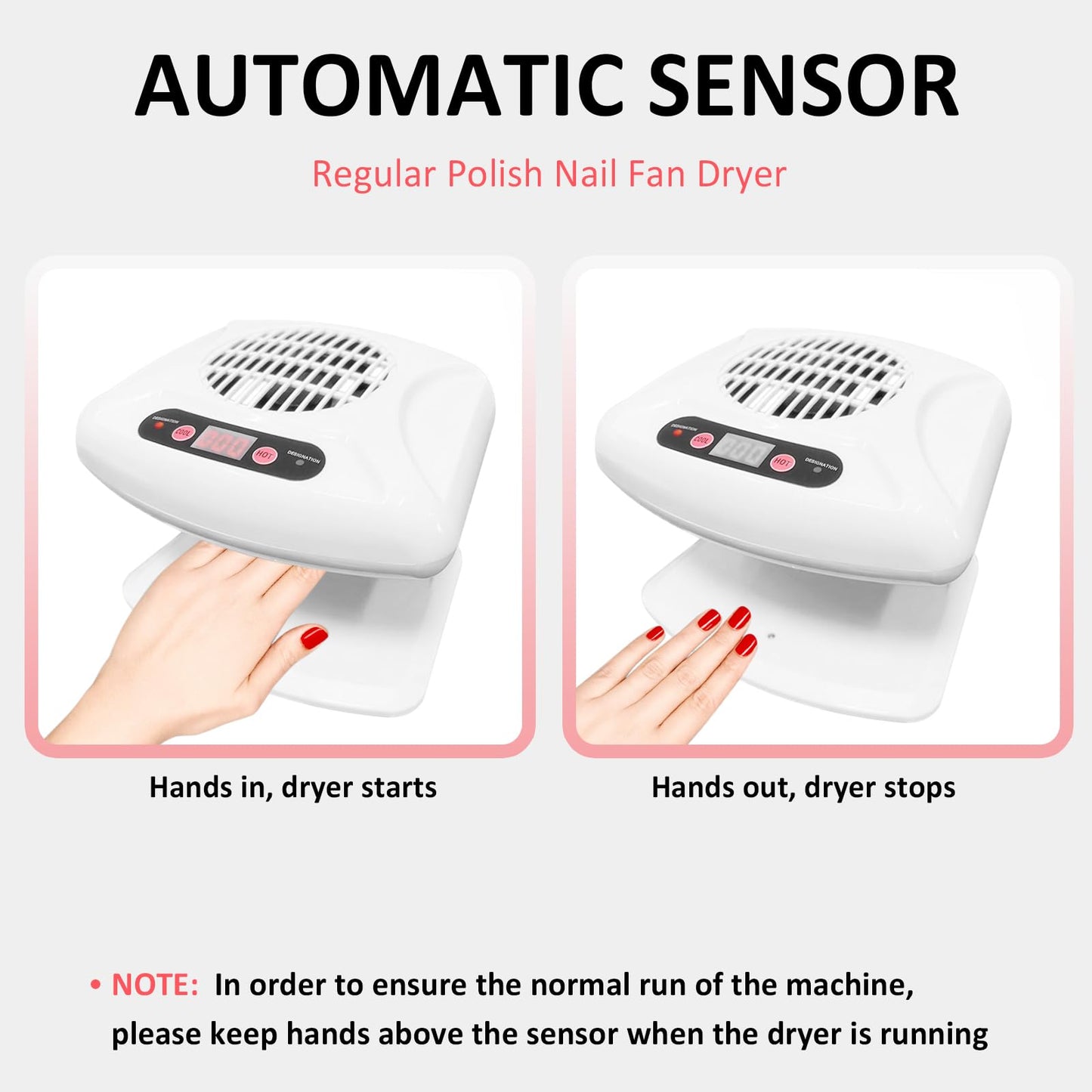 QUTUNI Nail Dryer for Regular Polish, 200W Nail Drying Fan with Sensor and Hot and Cool Air for Home Use