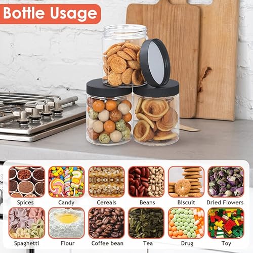48pcs 8 oz Plastic Containers with Lids Labels Leak Proof BPA Free Airtight Refillable Clear Small Containers Storage Jars for Storing Dry Food Slime Honey Jam