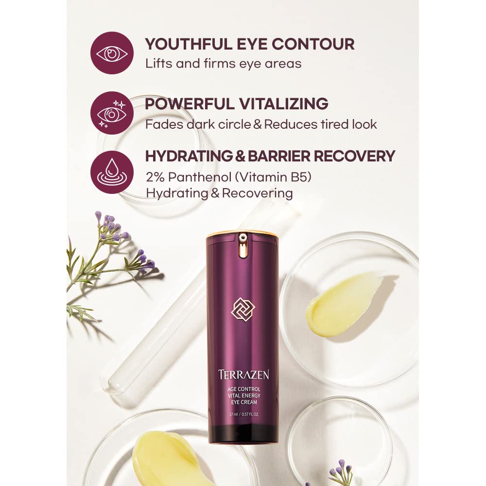 Terrazen Age Control Vital Energy Eye Cream 0.57 fl. Oz. (17ml), Plant Stem Cell + Real Protein + Hyaluronic Acid + Vitamin infused eye cream, Wrinkle Care Eye cream, K-Beauty