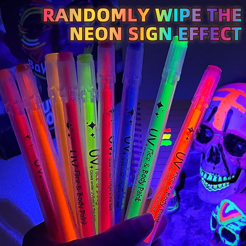 12-Color UV Glow Body Paint Marker Set - Washable Neon Makeup