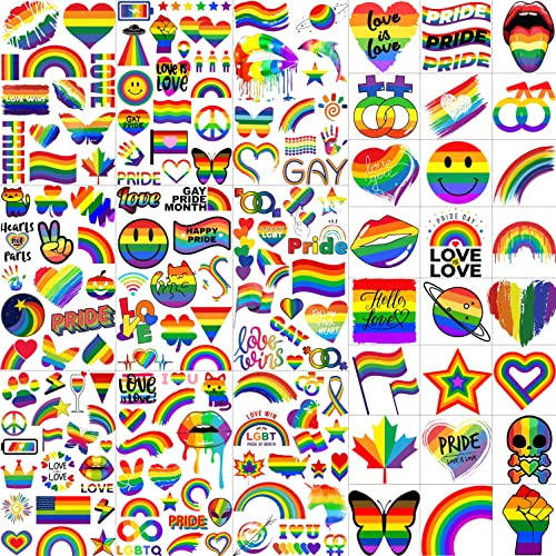 136+ PCS Gay Pride Temporary Tattoos - Rainbow LGBTQ Face Stickers