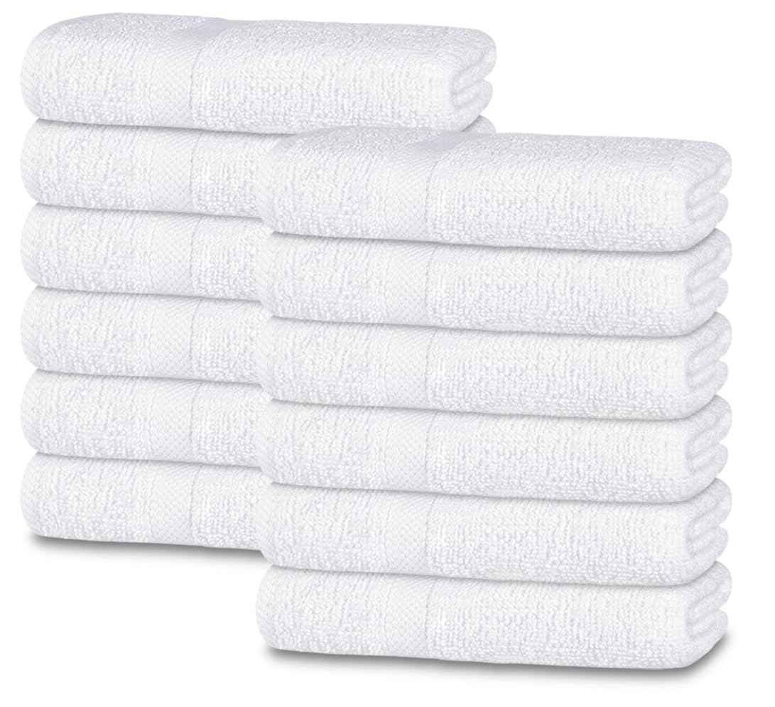 White Classic 12-Pack Cotton Face Towels, 100% Ring Spun Cotton, Ultra Soft Absorbent Spa Towels for Bathroom, Kitchen and Face Cleaning