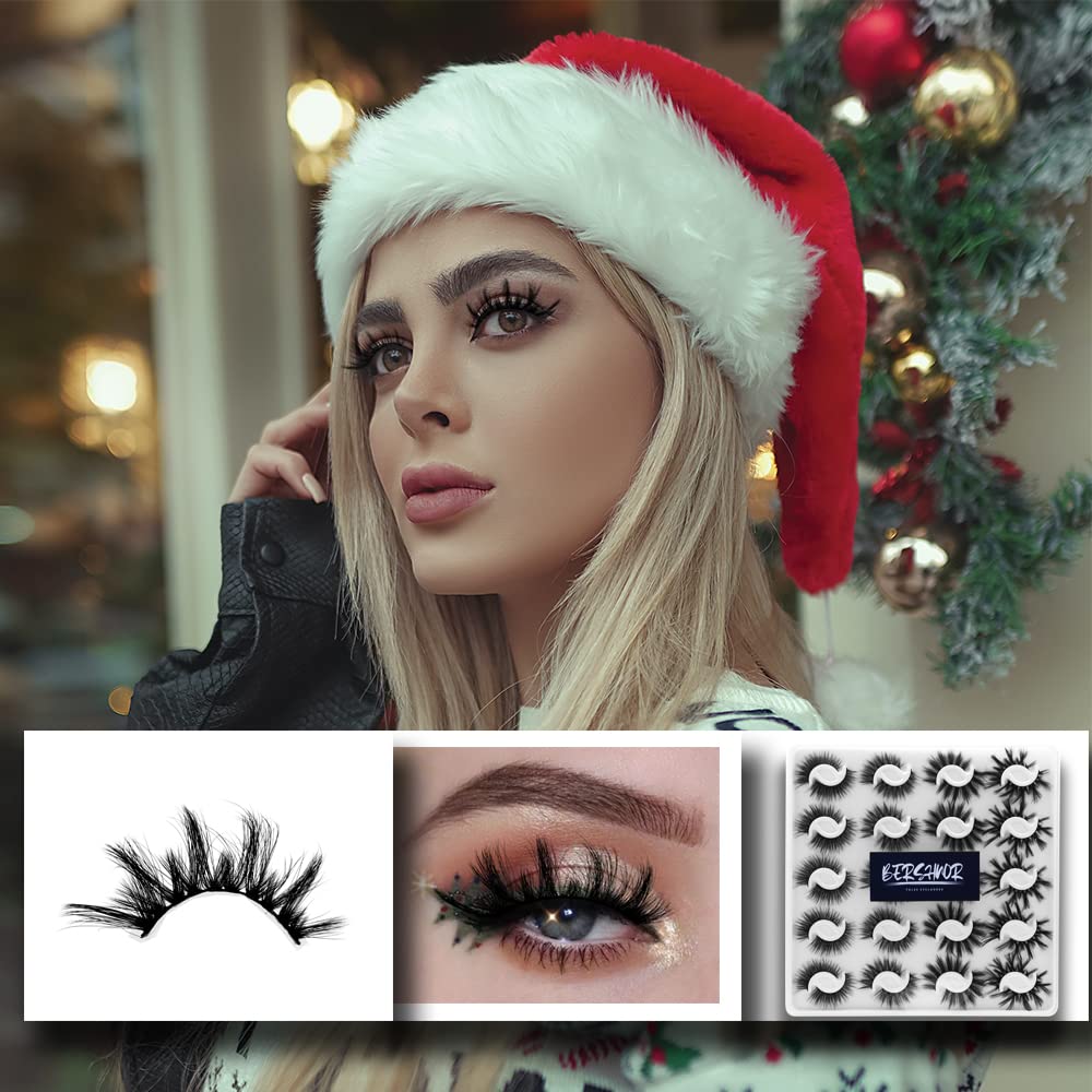 BlueSmurfs 20 Pairs Lashes Bulk 4 Styles False Lashes 3D Fluffy Festival Eye Lashes Christmas Fake Eyelashes Volume Pack