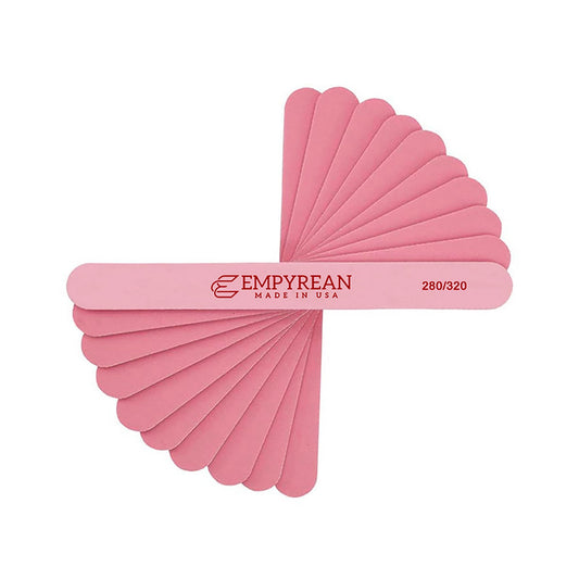 Empyrean Premium Nail Files | Made in USA | Fine 280/320 Extra Fine | Disinfectable Washable Reuseable | Pink Cushion File (10 Pack)