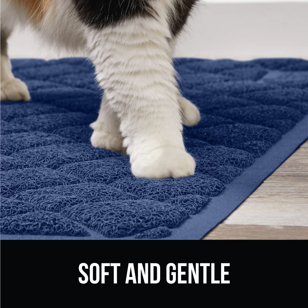 The Original Gorilla Grip Water Resistant Cat Litter Box Trapping Mat, Easy Clean, Textured Backing, Traps Mess for Cleaner Floors, Less Waste, Stays in Place for Cats, Soft on Paws, 24x17 Navy