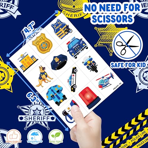 96 PCS Police Car Police Officer Policeman Pre-Cut Temporary Tattoos for Kids | Super Cute Theme Birthday Party Favors, Supplies, Decorations, Fake Tattoo Stickers (Multiple)