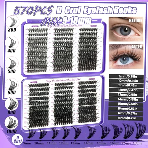 DNSGOOR DIY Lash Extension Kit 690Pcs D Curl Individual Lashes
