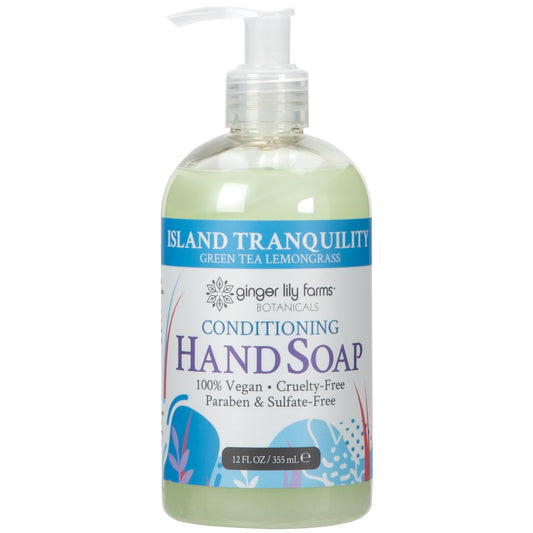 Ginger Lily Farms Botanicals Conditioning Liquid Hand Soap, Island Tranquility, 100% Vegan & Cruelty-Free, Green Tea Lemongrass Scent, 12 Fl Oz