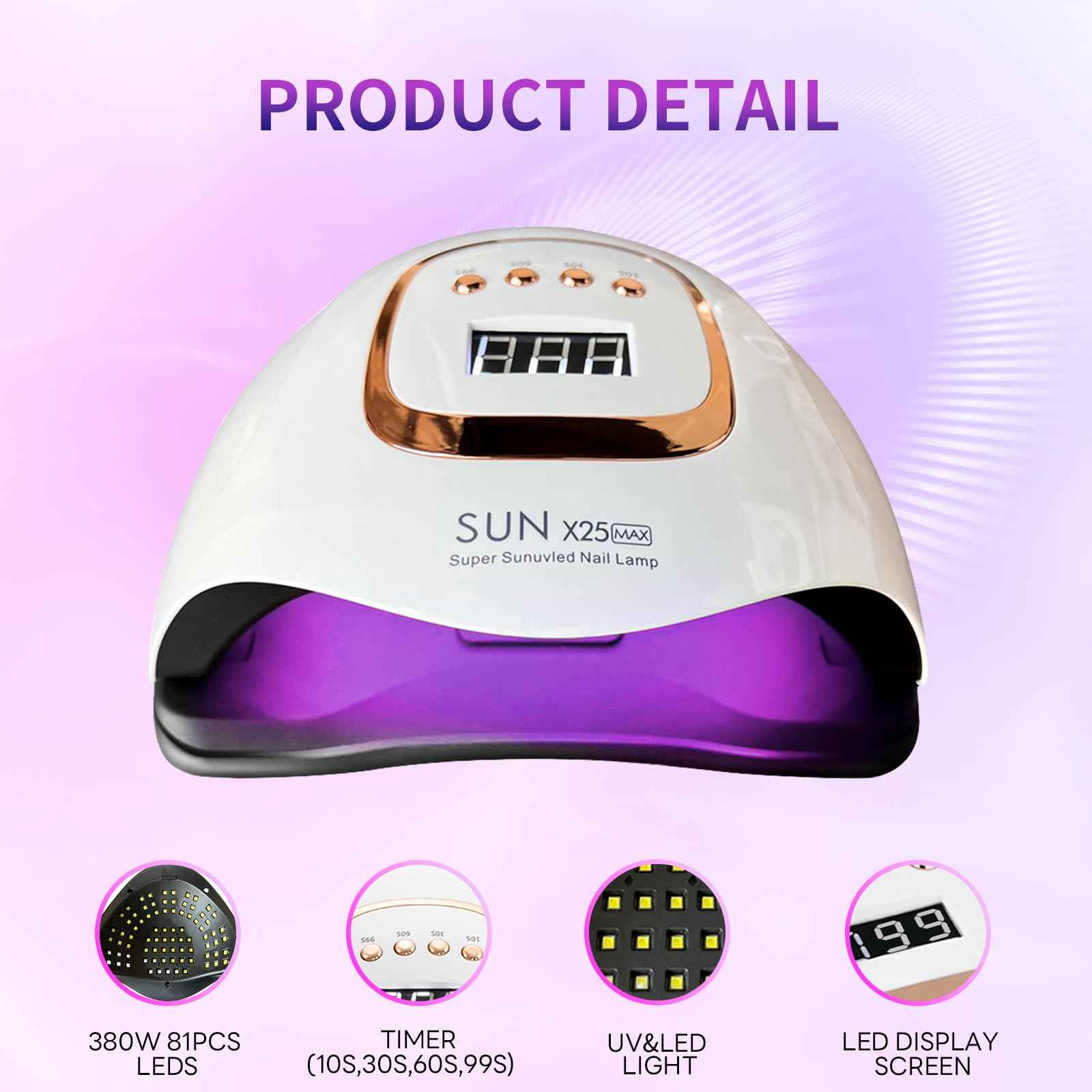 380W UV LED Nail Lamp, Professional Nail Dryer Gel Polish Light with 81 Beads, UV Nail Light With 4 Timer Settings, Nail Polish Curing Gel LED Dryer With Automatic Sensor