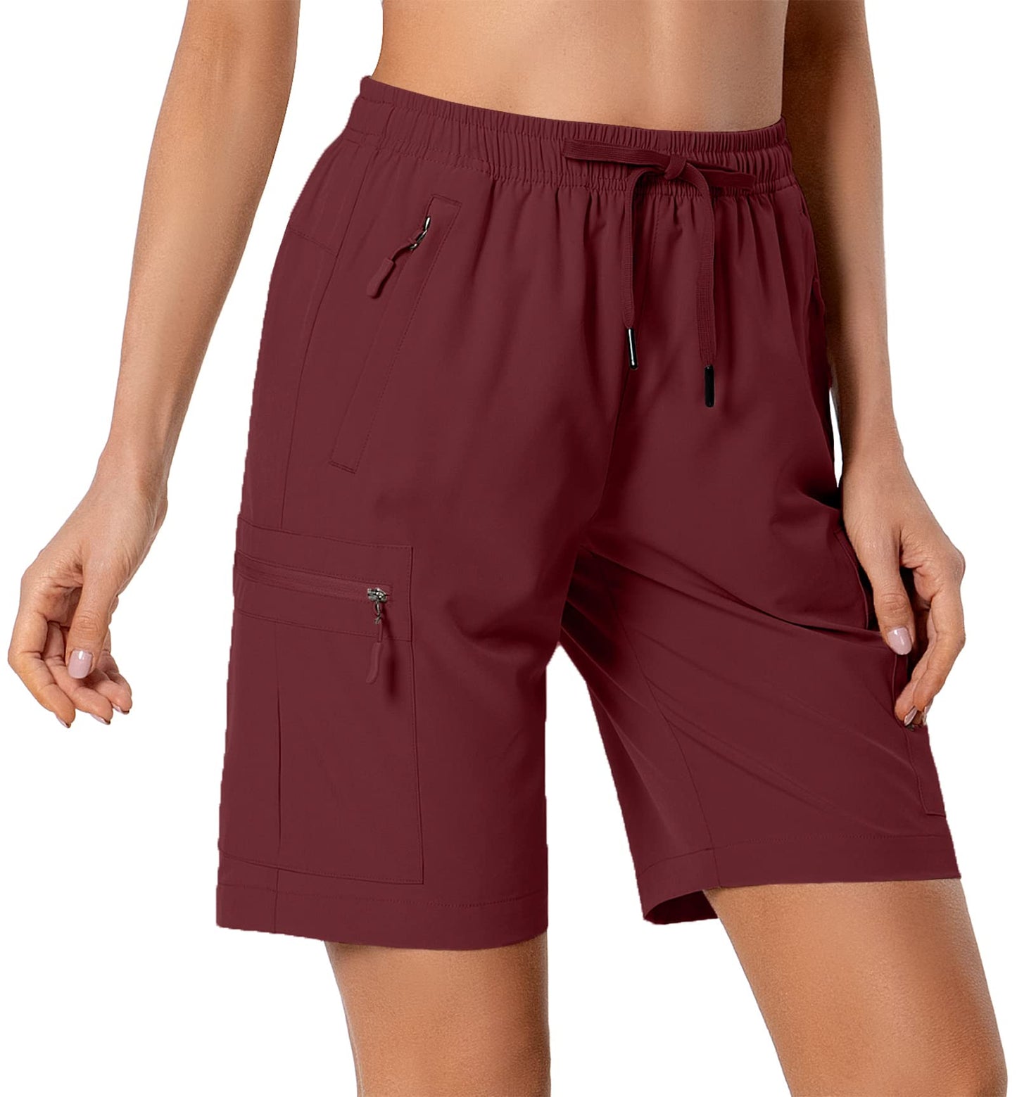 Women's Lightweight Hiking Cargo Shorts Quick Dry Athletic Shorts for Camping Travel Golf with Zipper Pockets Water Resistant Maroon