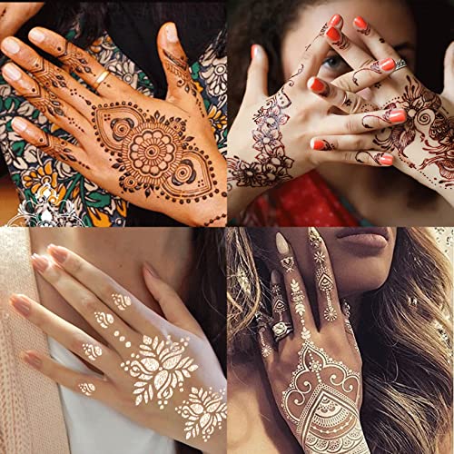229pcs Henna Tattoo Stencils, 19 Sheets Temporary Tattoo Stencils for Women Face Body Paint DIY Art Glitter Airbrush Tattoo Pack