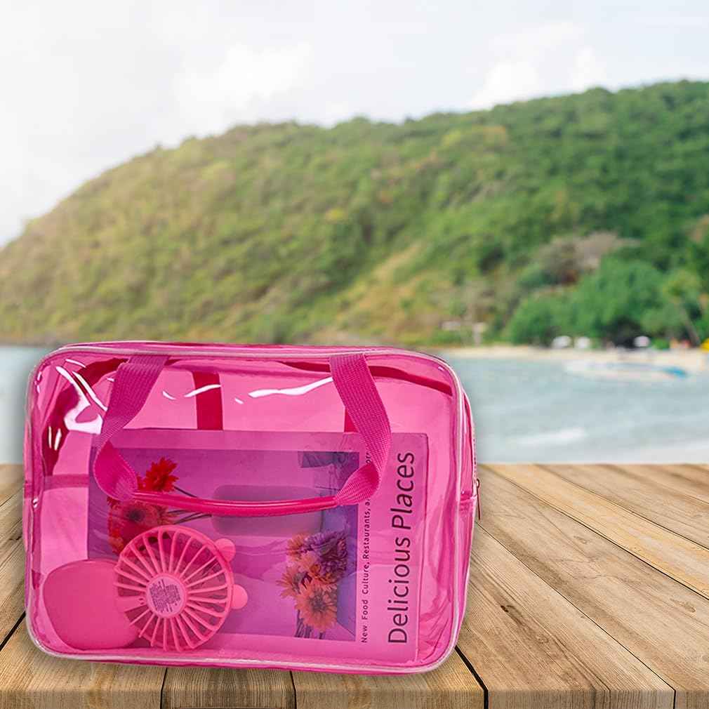 TotePrint Hot Pink Star Large Cosmetic Bag 12x5x8 inch Travel Pouch with Handle,Durable PVC Material,Zipper Design-Ideal for Makeup,Travel Essentials