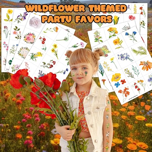 96 Pre-Cut Wildflower Temporary Tattoos - Party Favors