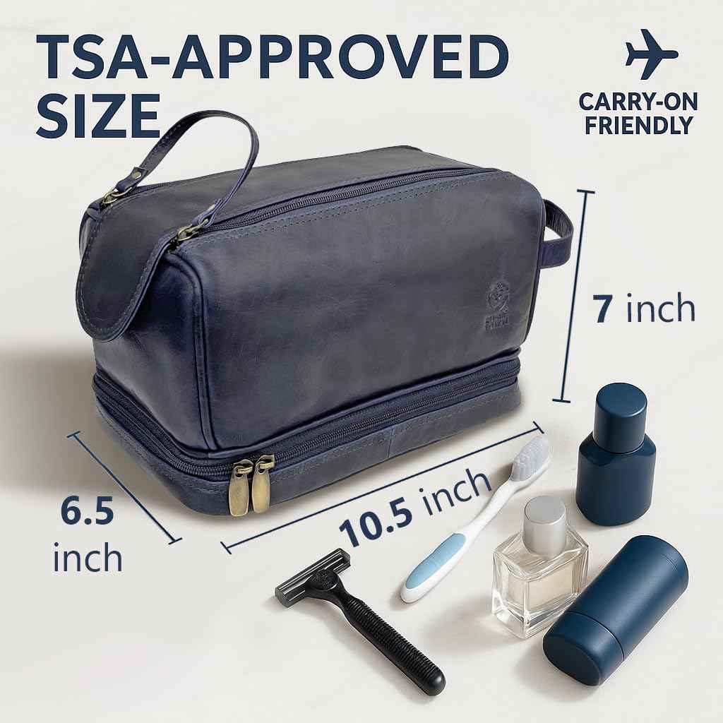 RUSTIC TOWN Leather Toiletry Bag for Men - Travel Shaving Ditty Kit - Bathroom Shower Toiletries Organizer - Cosmetic Makeup Bag for Women