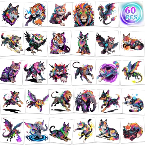 Konsait 60Pcs Mechanical Animal Temporary Tattoos for Kids & Adults