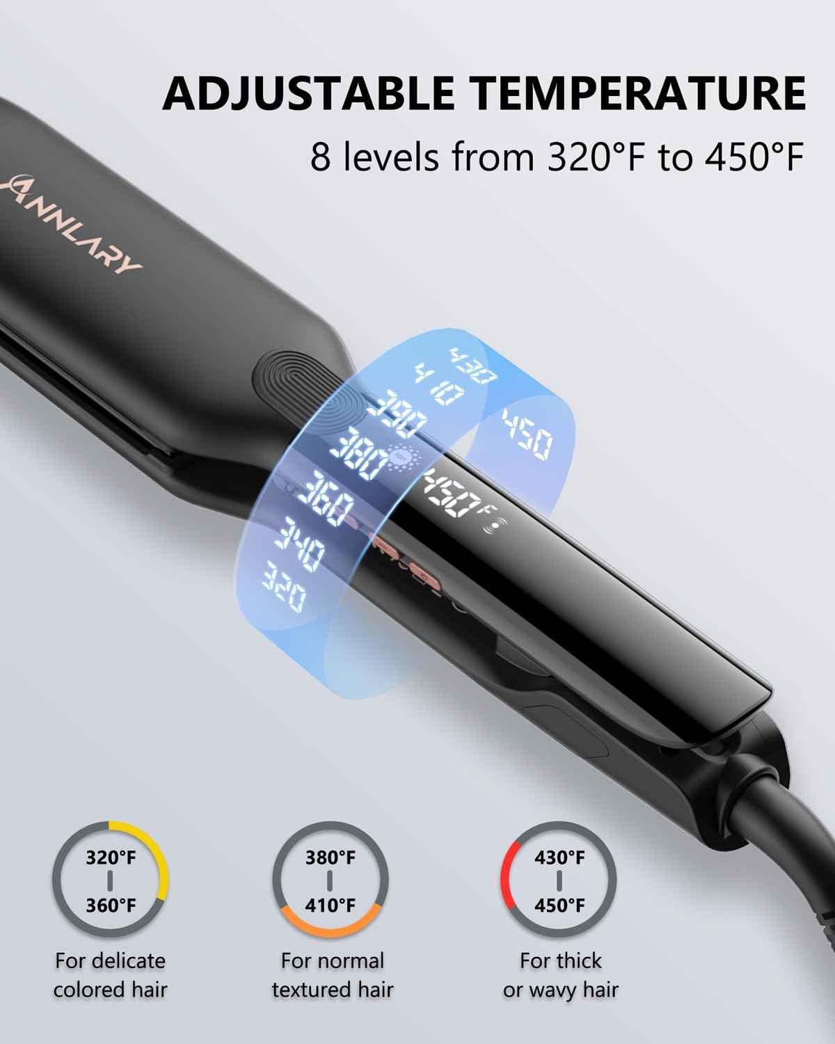 Annlary 1.75 Inch Hair Straightener, Professional Titanium Plate with Ceramic Coating Ionic Dual Voltage Flat Iron with Heat-Resistant Silicone, for Less Frizz, Shinier & Smoother Hair