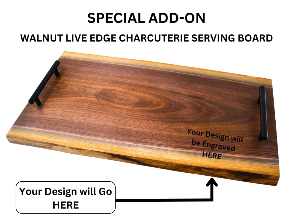 Personalized Cutting Board Wedding Gift Walnut Live Edge Artisan Rustic Display Unique Custom Engraved Anniversary Bride Groom Newlywed Couple Parents Housewarming Christmas (American Flag Name Text)