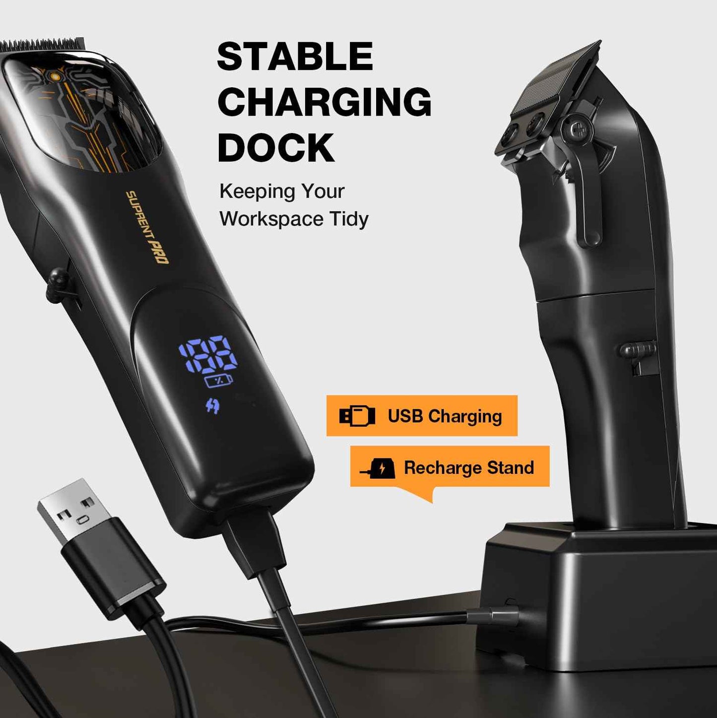 Ultra Quiet Cordless Hair Clippers for Men – High Torque 7800RPM Motor, Low Heat, Professional Hair Clippers with Charging Dock (Black)