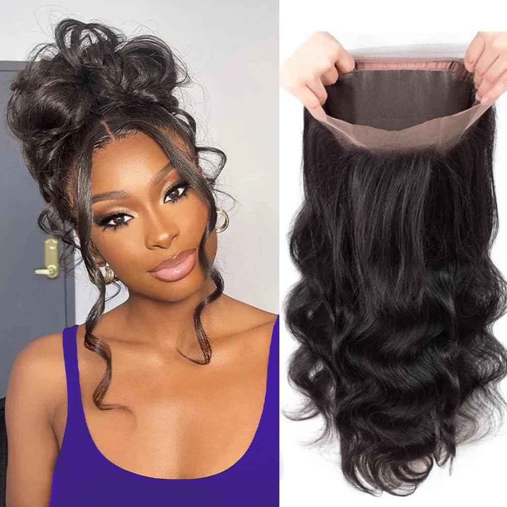 360 Lace Frontal 360 HD Transparent Full Lace 12A Unprocessed Brazilian Remy Human Hair Body Wave Frontal Bleachable Knots 360 Closure Natural Color (12 Inch)