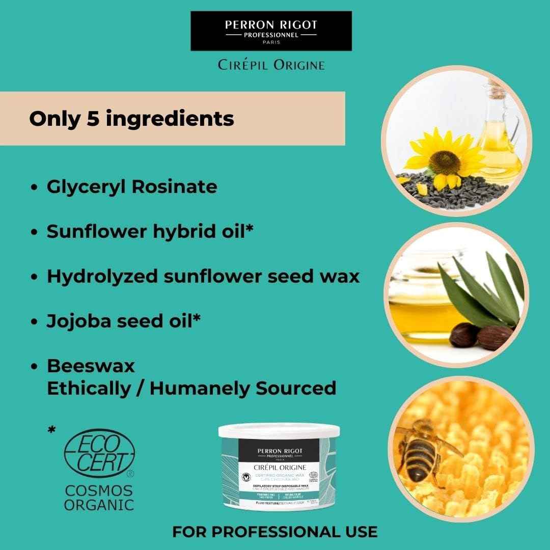 Cirepil - Origine - 400g / 14.11 oz Wax Tin - COSMOS Certified Organic Wax - Free of Colorants, Fragrance, Petrochemicals and Minerals - Thin Gel Texture - Perfect for Large Areas - Strips Needed