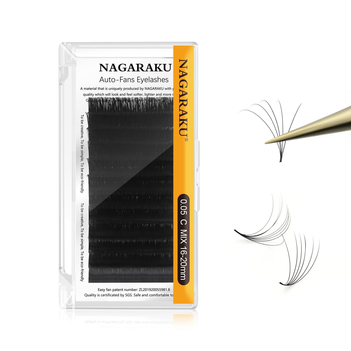 NAGARAKU Easy Fan Eyelash Extensions Volume Lash 0.05 C curl 16-20mm Mix Tray Rapid Blooming Faux Mink Cluster For Beginners Soft Professional Lash Supplies