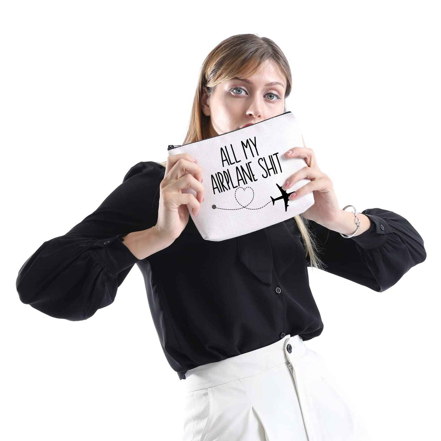 XYANFA All My Airplane Sh*t Accessory Pouch Traveler Makeup Bag Charger Pouch Flight Attendant Cosmetic Bag (AIRPLANE)