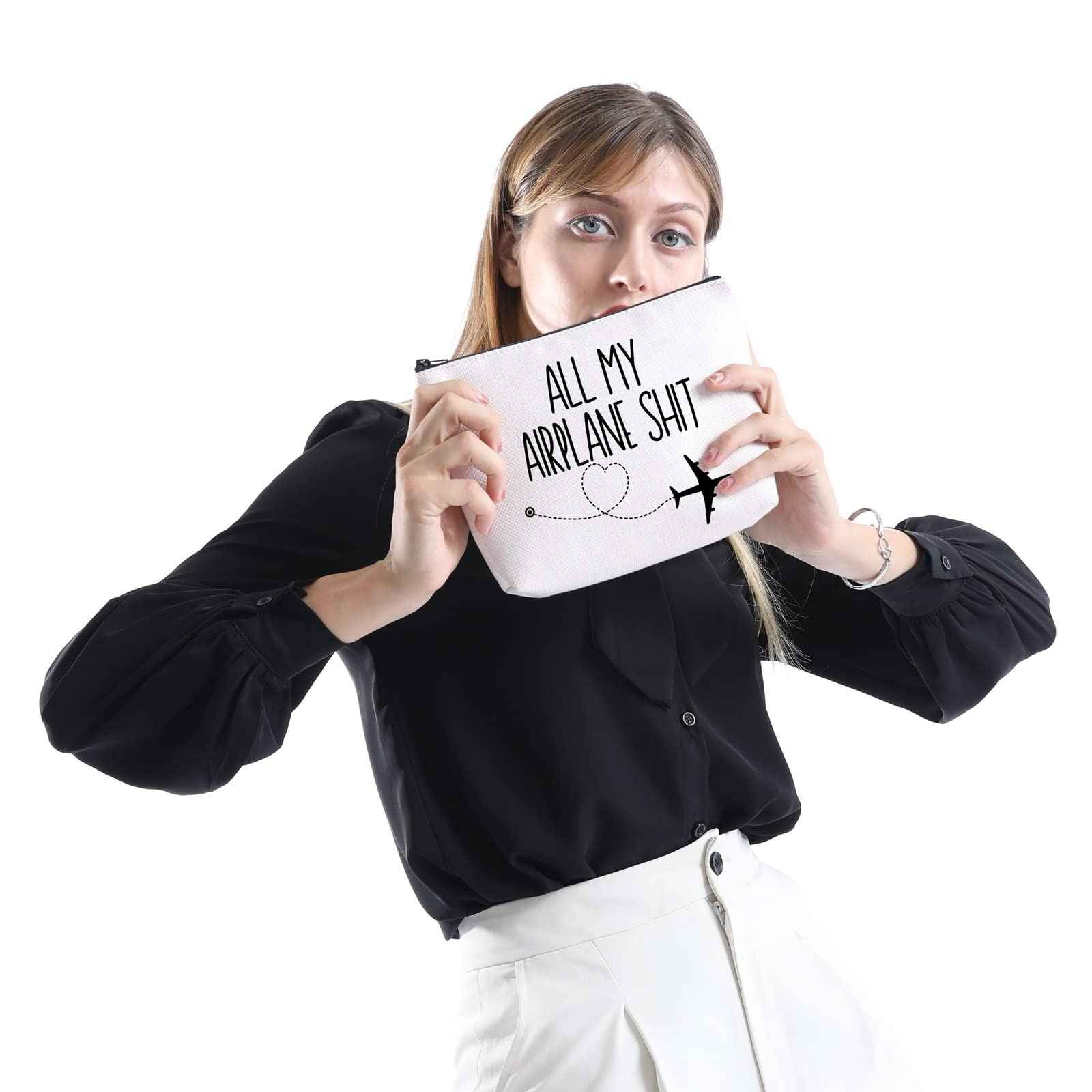 XYANFA All My Airplane Sh*t Accessory Pouch Traveler Makeup Bag Charger Pouch Flight Attendant Cosmetic Bag (AIRPLANE)