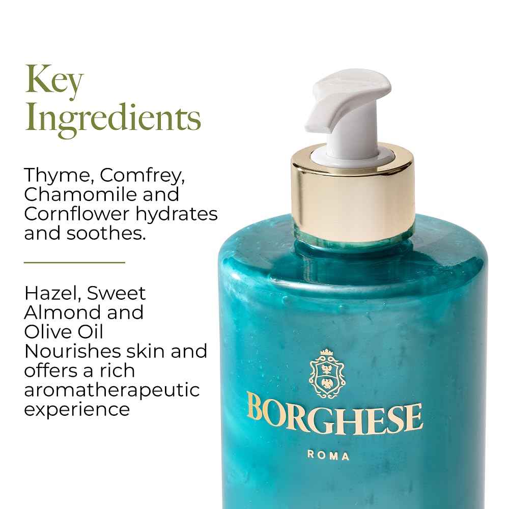 Borghese Bagno di Vita Gentle Foaming Bath & Shower Gel - Aromatherapy Hydrating Body Wash with Thyme, Chamomile & Sweet Almond Oil For All Skin Types
