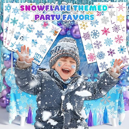 96 PCS Blue Snowflake Temporary Tattoos for Kids