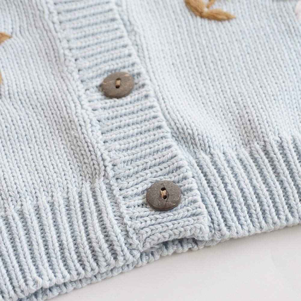 Simplee kids Baby Girls Cardigan Hand Knitted Cardigan with Hand Embroidery Sweater Long Sleeve Coat for Winter and Autumn 4-5T B-Blue