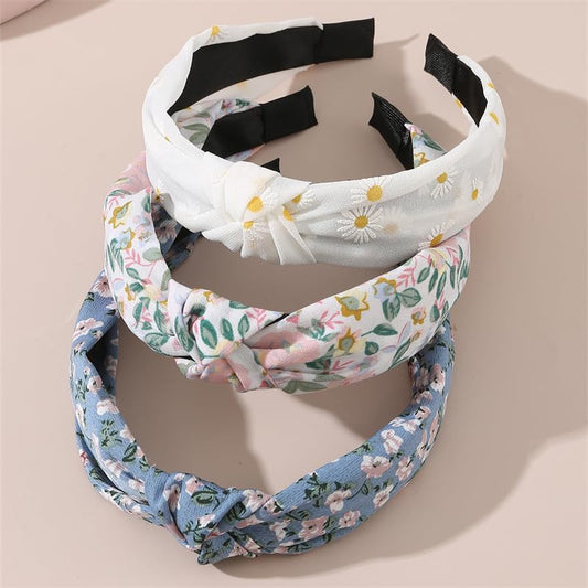 HIFANMM 3 Pcs Flower Headbands Spring Summer Wide Fabric Hair Bands for Women Girls, 3 Color Fresh Daisy Leaf Hair Accessories, Non Slip Fashion Hair Decoration Wedding Party Supplies Hair Hoop